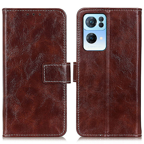 Leather Case Stands Flip Cover Holder K04Z for Oppo Reno7 Pro 5G Brown