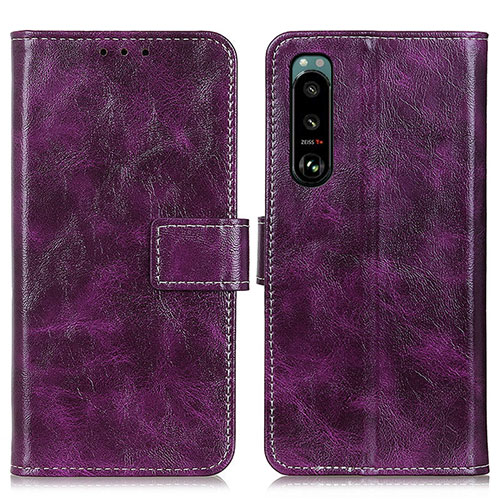Leather Case Stands Flip Cover Holder K04Z for Sony Xperia 5 III Purple