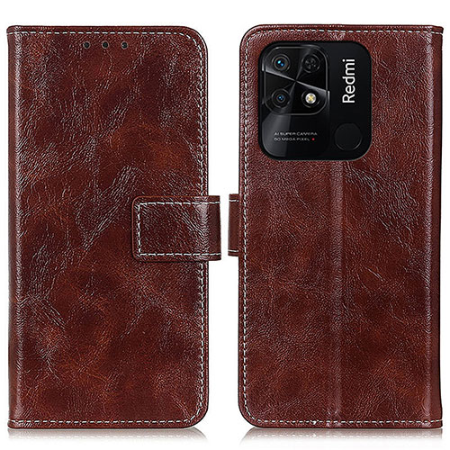 Leather Case Stands Flip Cover Holder K04Z for Xiaomi Redmi 10C 4G Brown