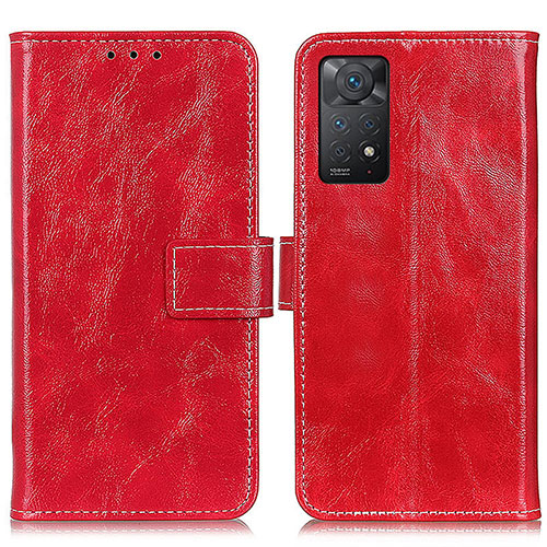 Leather Case Stands Flip Cover Holder K04Z for Xiaomi Redmi Note 11 Pro 4G Red