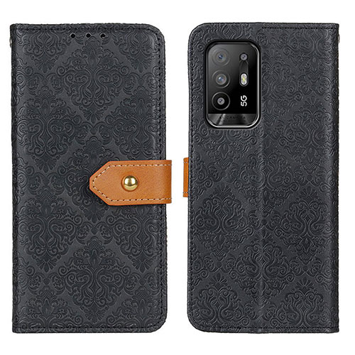 Leather Case Stands Flip Cover Holder K05Z for Oppo F19 Pro+ Plus 5G Black