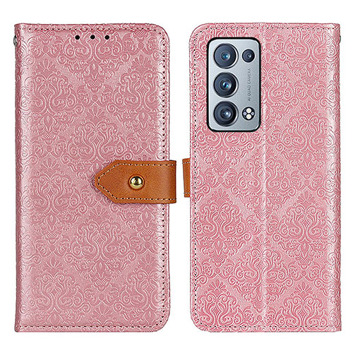 Leather Case Stands Flip Cover Holder K05Z for Oppo Reno6 Pro+ Plus 5G Pink