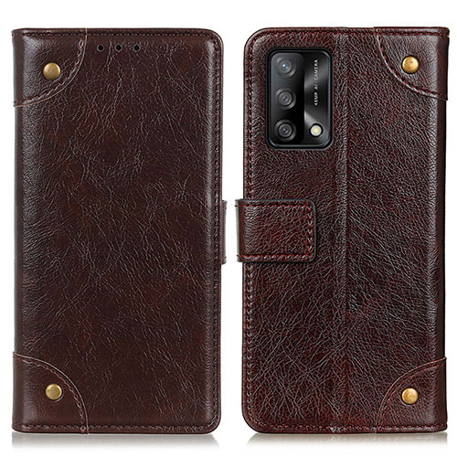 Leather Case Stands Flip Cover Holder K06Z for Oppo A74 4G Brown