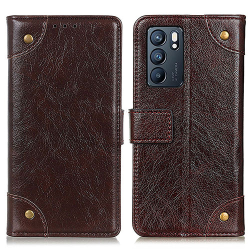 Leather Case Stands Flip Cover Holder K06Z for Oppo Reno6 5G Brown