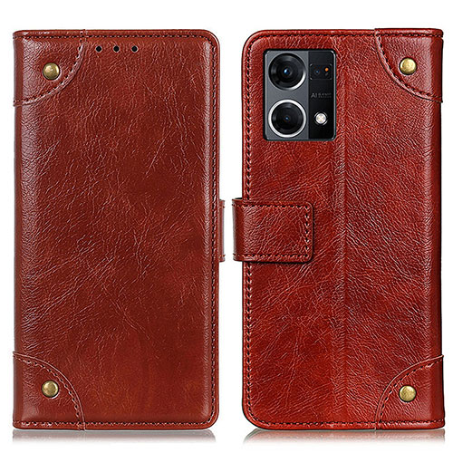 Leather Case Stands Flip Cover Holder K06Z for Oppo Reno7 4G Light Brown