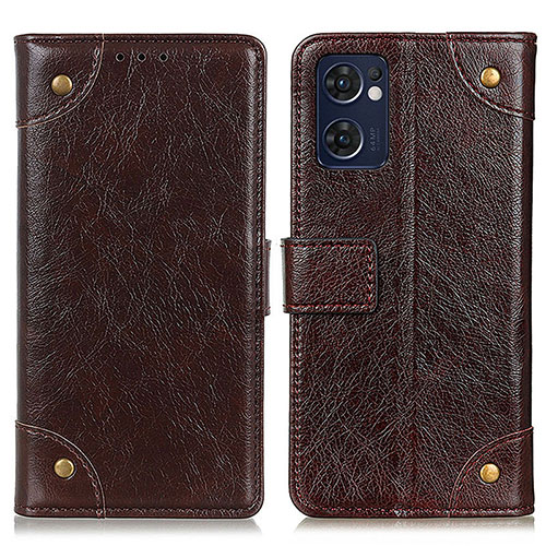 Leather Case Stands Flip Cover Holder K06Z for Oppo Reno7 5G Brown