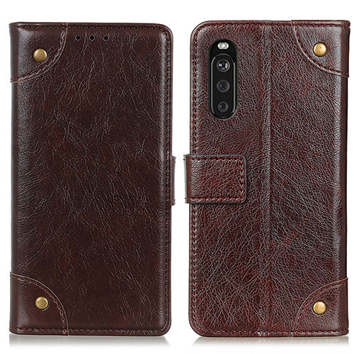 Leather Case Stands Flip Cover Holder K06Z for Sony Xperia 10 III Brown