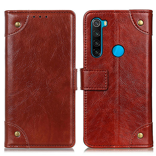 Leather Case Stands Flip Cover Holder K06Z for Xiaomi Redmi Note 8 (2021) Light Brown