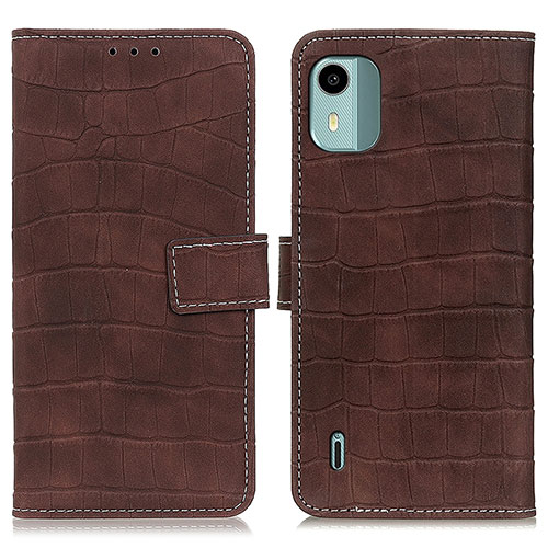 Leather Case Stands Flip Cover Holder K07Z for Nokia C12 Brown