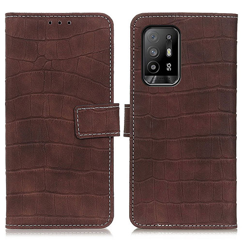 Leather Case Stands Flip Cover Holder K07Z for Oppo A94 5G Brown