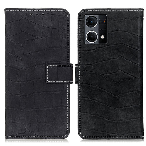 Leather Case Stands Flip Cover Holder K07Z for Oppo Reno7 4G Black
