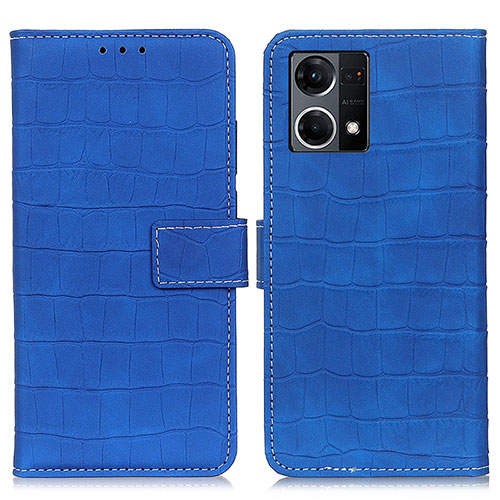 Leather Case Stands Flip Cover Holder K07Z for Oppo Reno7 4G Blue