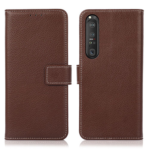 Leather Case Stands Flip Cover Holder K08Z for Sony Xperia 1 III Brown