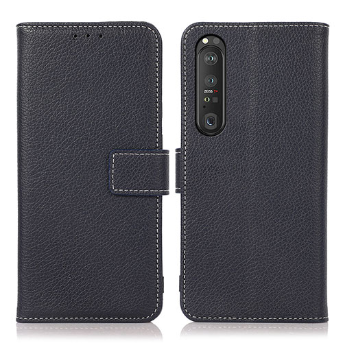 Leather Case Stands Flip Cover Holder K08Z for Sony Xperia 1 III Navy Blue