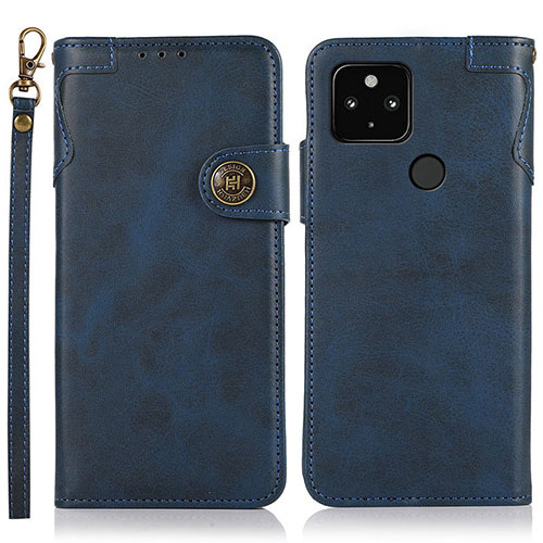Leather Case Stands Flip Cover Holder K09Z for Google Pixel 4a 5G Blue