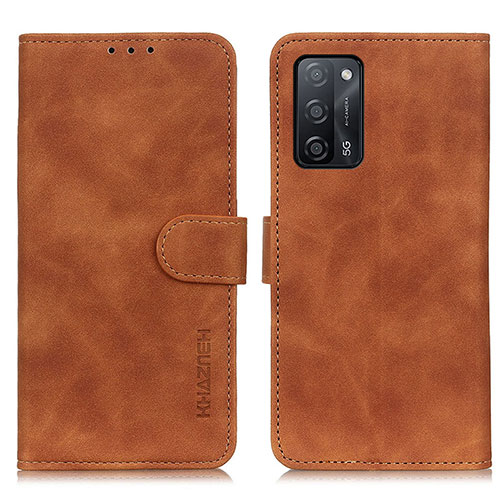 Leather Case Stands Flip Cover Holder K09Z for Oppo A56 5G Brown