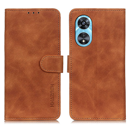 Leather Case Stands Flip Cover Holder K09Z for Oppo A58x 5G Brown