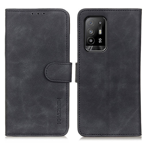 Leather Case Stands Flip Cover Holder K09Z for Oppo F19 Pro+ Plus 5G Black