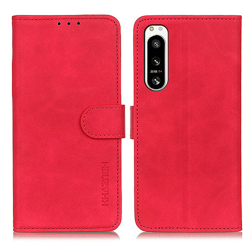 Leather Case Stands Flip Cover Holder K09Z for Sony Xperia 5 IV Red