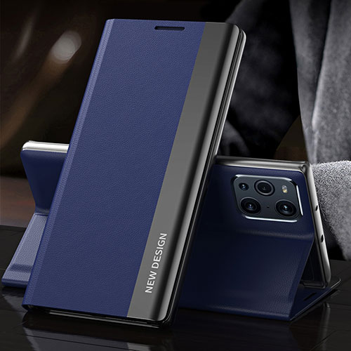 Leather Case Stands Flip Cover Holder L01 for Oppo Find X3 Pro 5G Blue