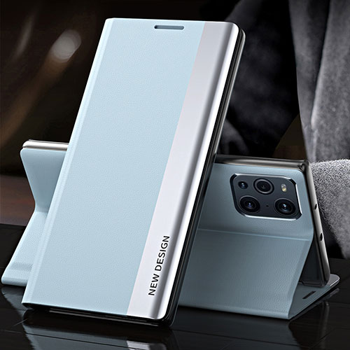 Leather Case Stands Flip Cover Holder L01 for Oppo Find X3 Pro 5G Mint Blue