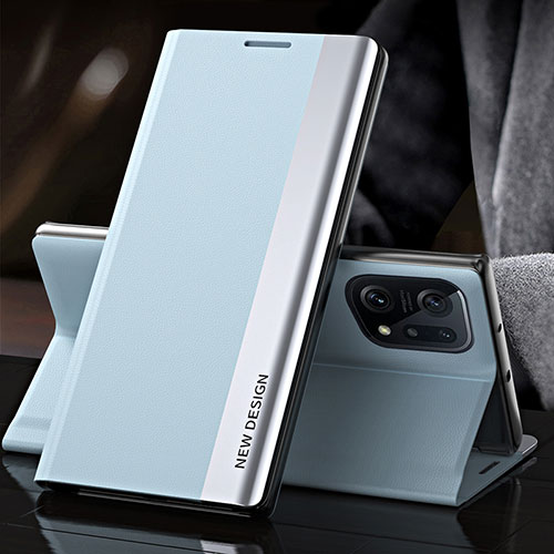 Leather Case Stands Flip Cover Holder L01 for Oppo Find X5 5G Mint Blue