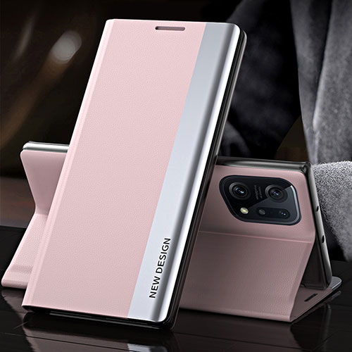 Leather Case Stands Flip Cover Holder L01 for Oppo Find X5 5G Pink