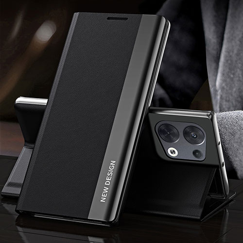Leather Case Stands Flip Cover Holder L01 for Oppo Reno8 5G Black