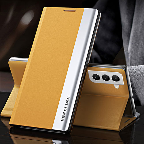 Leather Case Stands Flip Cover Holder L01 for Samsung Galaxy S21 FE 5G Yellow