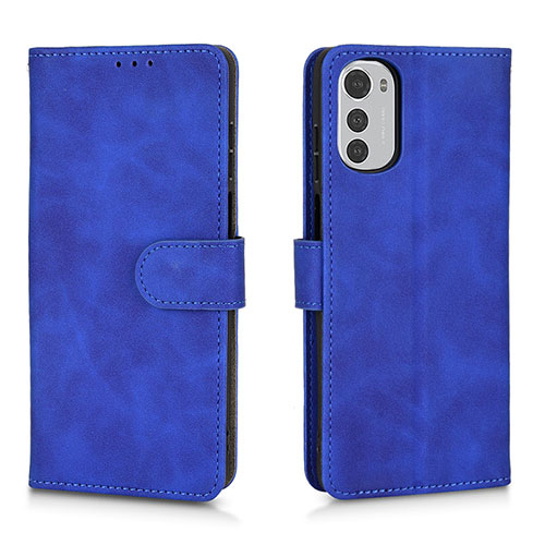 Leather Case Stands Flip Cover Holder L01Z for Motorola Moto E32 Blue