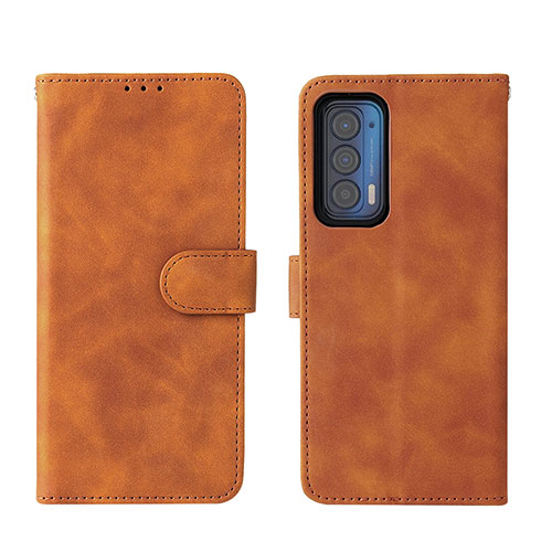 Leather Case Stands Flip Cover Holder L01Z for Motorola Moto Edge (2021) 5G Brown