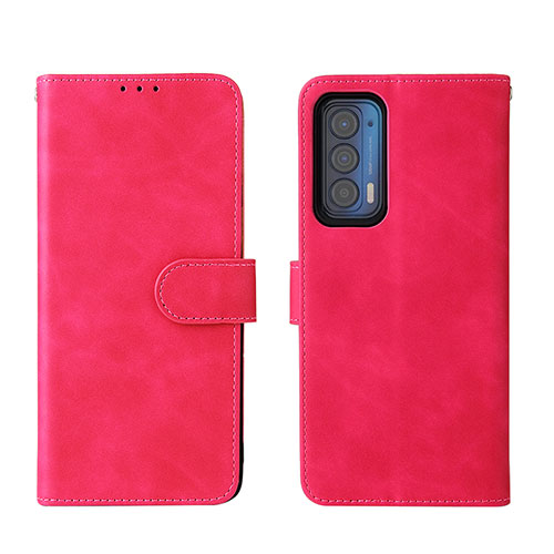 Leather Case Stands Flip Cover Holder L01Z for Motorola Moto Edge (2021) 5G Hot Pink