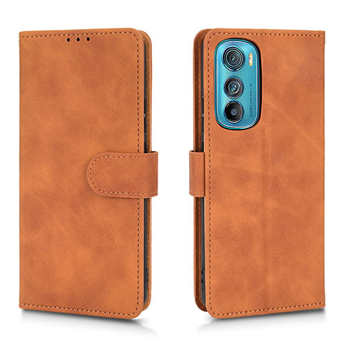 Leather Case Stands Flip Cover Holder L01Z for Motorola Moto Edge 30 5G Brown