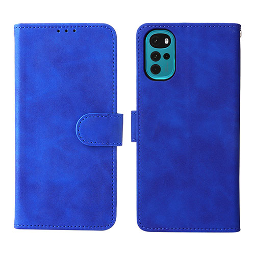 Leather Case Stands Flip Cover Holder L01Z for Motorola Moto G22 Blue