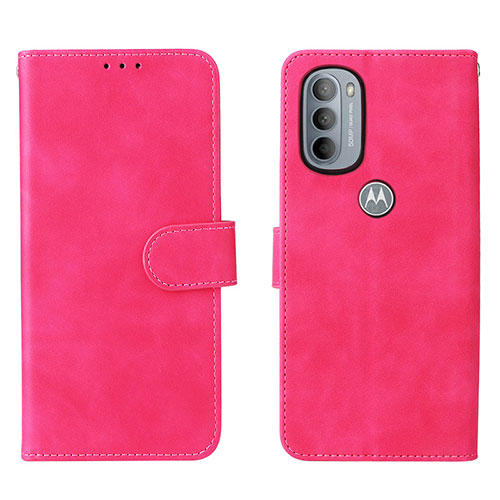 Leather Case Stands Flip Cover Holder L01Z for Motorola Moto G41 Hot Pink