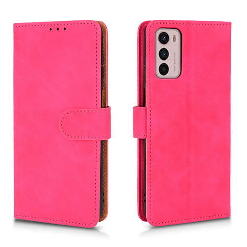 Leather Case Stands Flip Cover Holder L01Z for Motorola Moto G42 Hot Pink