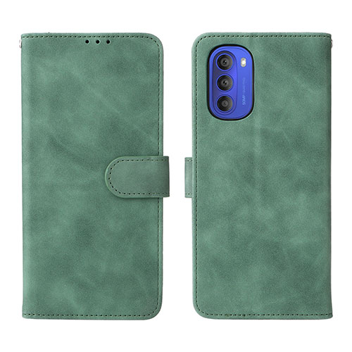 Leather Case Stands Flip Cover Holder L01Z for Motorola Moto G51 5G Green