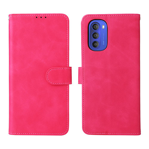Leather Case Stands Flip Cover Holder L01Z for Motorola Moto G51 5G Hot Pink