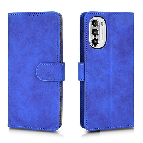 Leather Case Stands Flip Cover Holder L01Z for Motorola MOTO G52 Blue