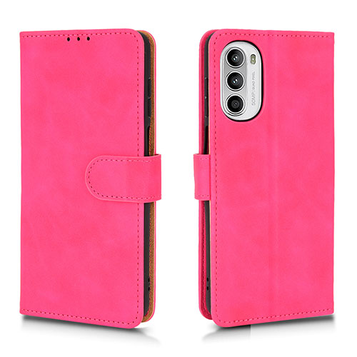 Leather Case Stands Flip Cover Holder L01Z for Motorola MOTO G52 Hot Pink