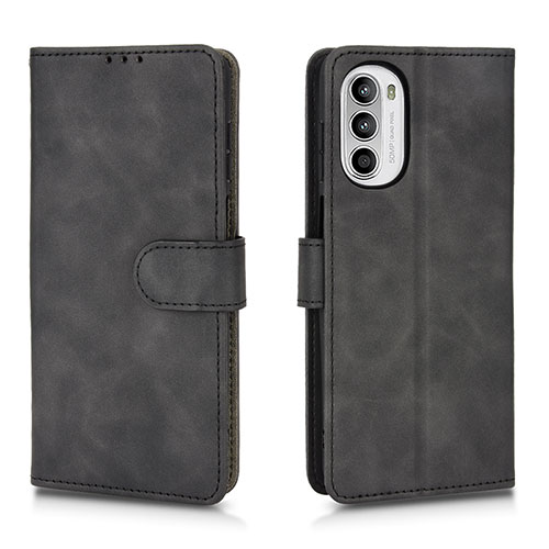 Leather Case Stands Flip Cover Holder L01Z for Motorola Moto G52j 5G Black