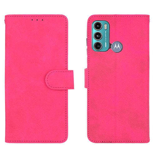 Leather Case Stands Flip Cover Holder L01Z for Motorola Moto G60 Hot Pink