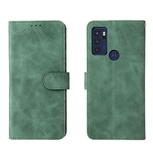 Leather Case Stands Flip Cover Holder L01Z for Motorola Moto G60s Green