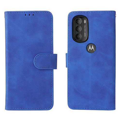Leather Case Stands Flip Cover Holder L01Z for Motorola Moto G71 5G Blue