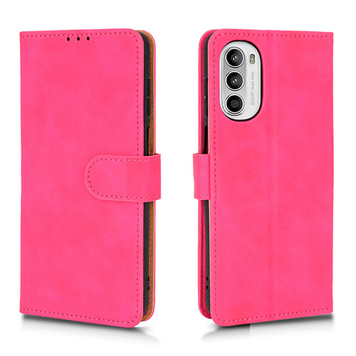 Leather Case Stands Flip Cover Holder L01Z for Motorola Moto G71s 5G Hot Pink