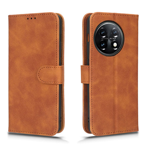 Leather Case Stands Flip Cover Holder L01Z for OnePlus 11 5G Brown