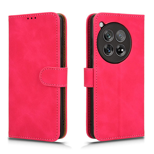 Leather Case Stands Flip Cover Holder L01Z for OnePlus Ace 3 5G Hot Pink