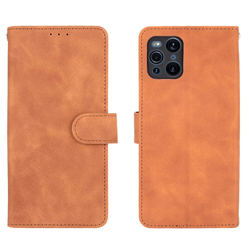 Leather Case Stands Flip Cover Holder L01Z for Oppo Find X3 Pro 5G Brown