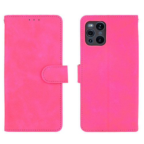 Leather Case Stands Flip Cover Holder L01Z for Oppo Find X3 Pro 5G Hot Pink