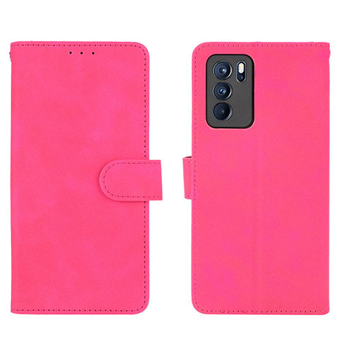 Leather Case Stands Flip Cover Holder L01Z for Oppo Reno6 Pro 5G India Hot Pink